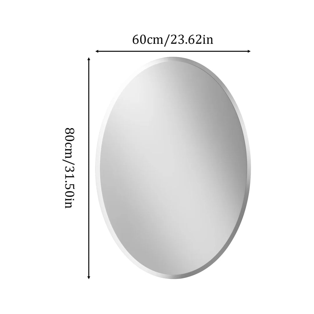 Frameless Oval Wall Mirror 60x80cm Silver Beveled Edge Vanity Mirror Decorative Home Wall Mirror