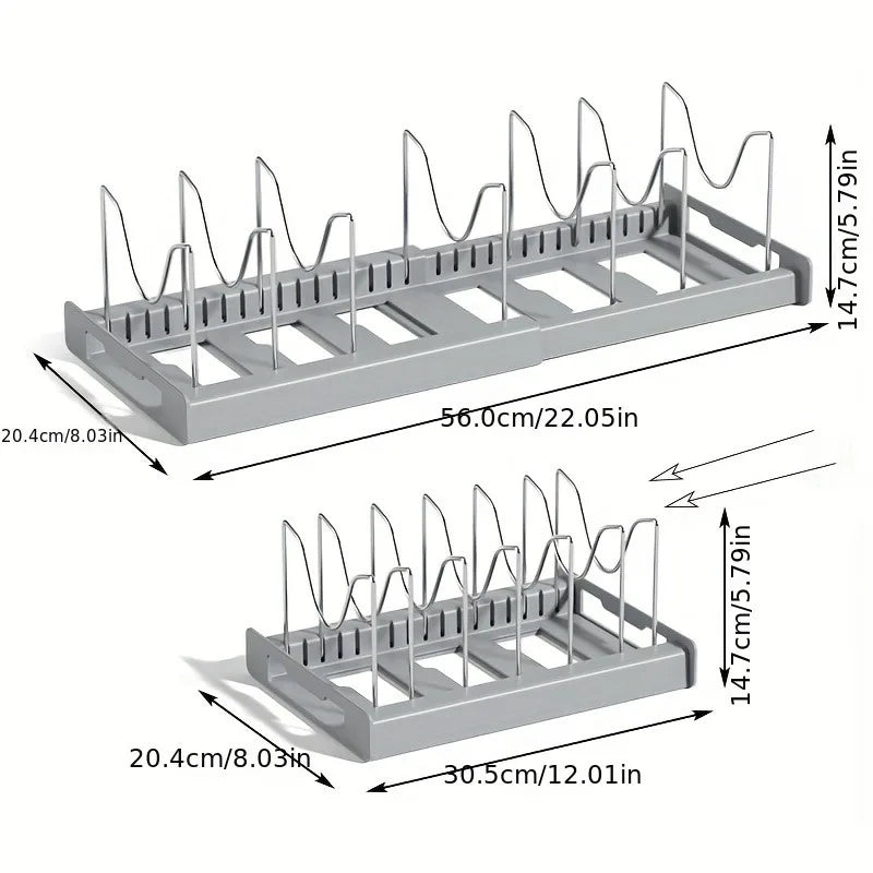 Expandable Kitchen Cabinet Pot Organizer Rack Adjustable Divider Storage Shelf for Pots Pans Cookware Organizer Gray