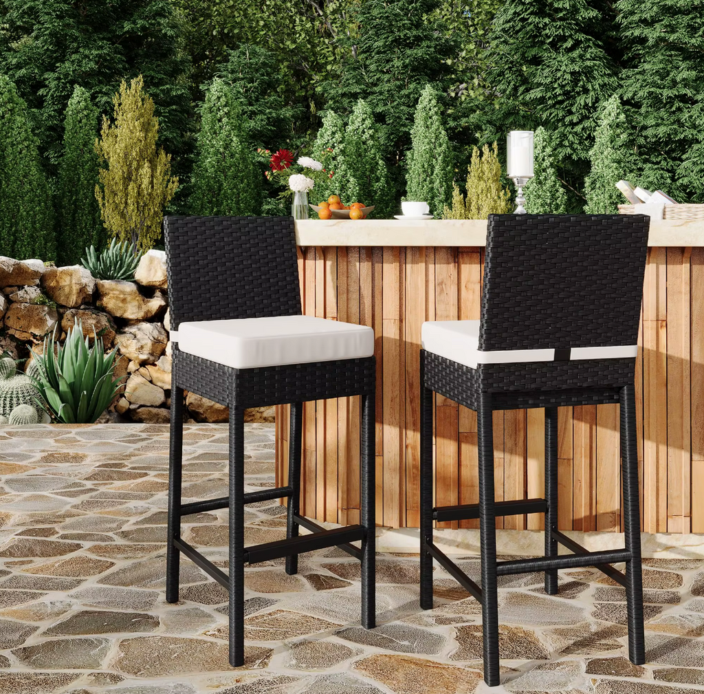 Outdoor Bar Stools Set of 2 Patio Bar Stools Weather-resistant Armless With Seat Cushions Black 40x45x103