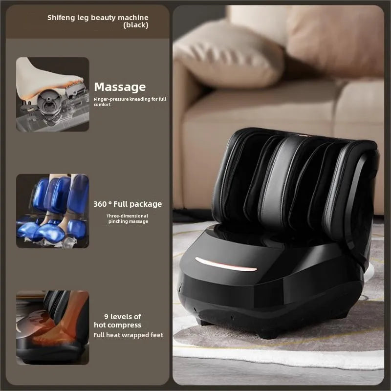 Electric Foot Massager Machine Air Pressure Heat Vibration Roller Kneading Leg Foot Full Wrap Massage Therapy Device Black AU