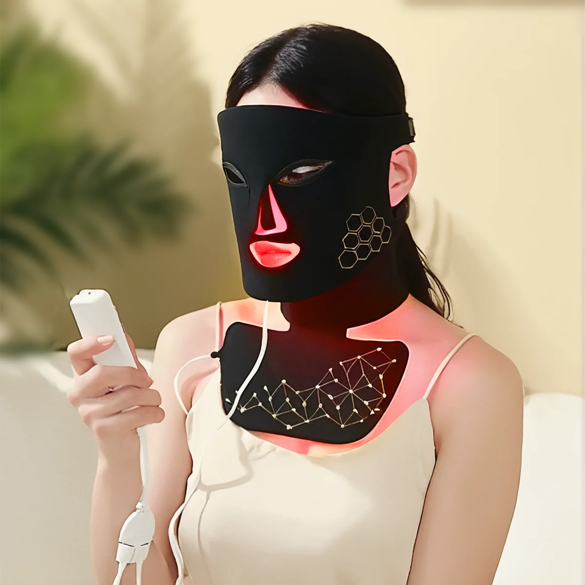 Rechargeable LED Red Light Therapy Face Mask Infrared Skincare Device for Glowing Skin White