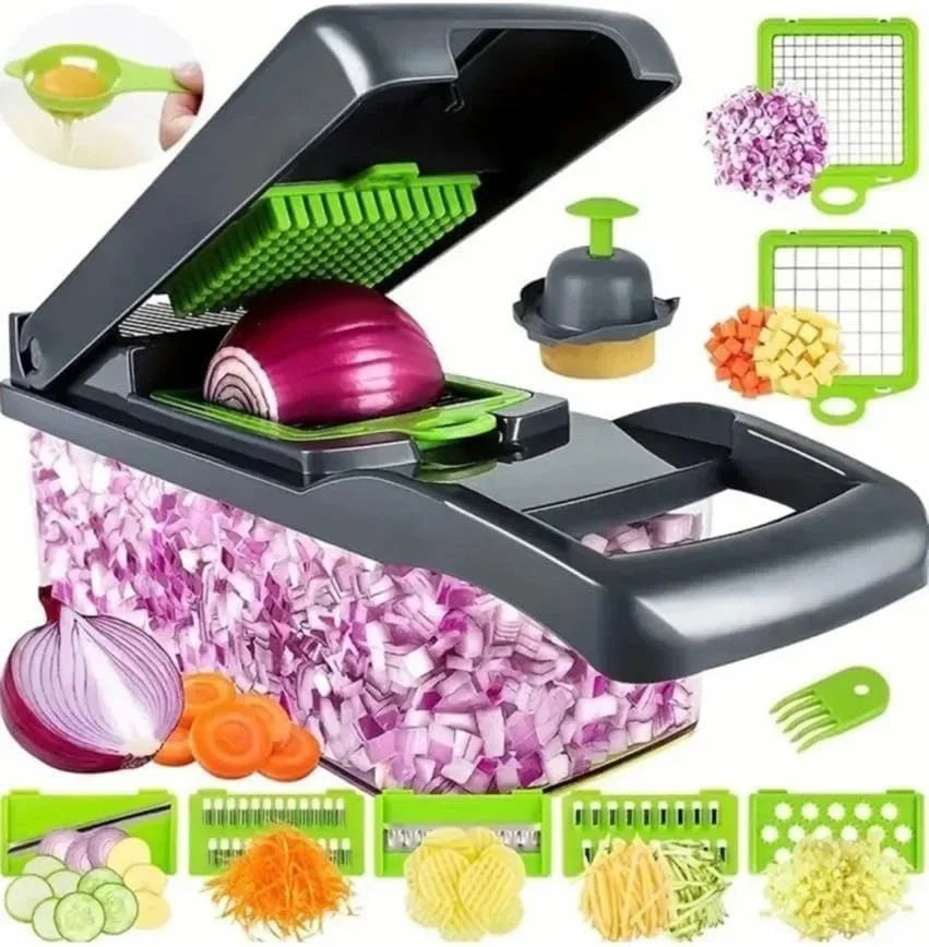 14 in 1 Vegetable Chopper Food Slicer Dicer Grater Multifunctional Kitchen Cutter with Handle Manual Processor Grey 28 × 10 × 11cm