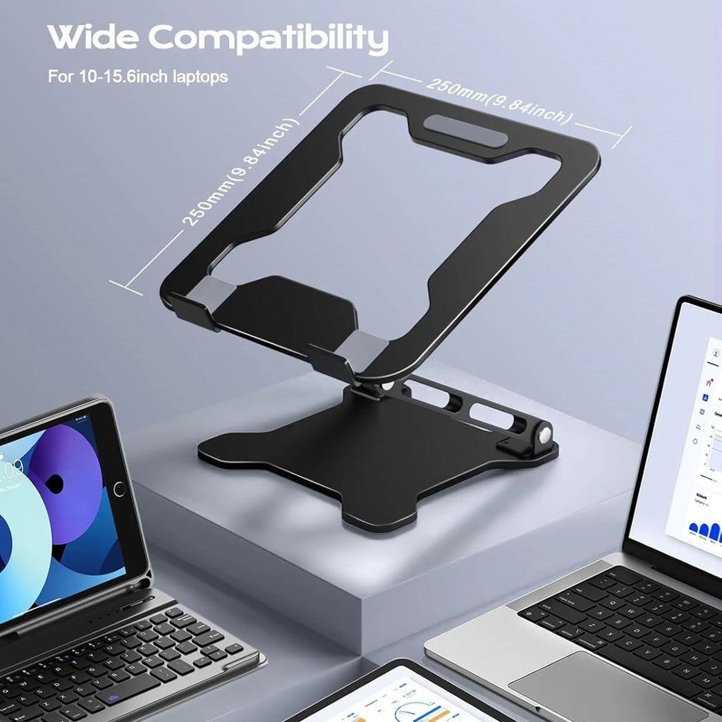 DT-02B Adjustable Aluminum Alloy Laptop Tablet Stand Portable Folding Cooling Holder Support up to 43cm Devices Black 25cm