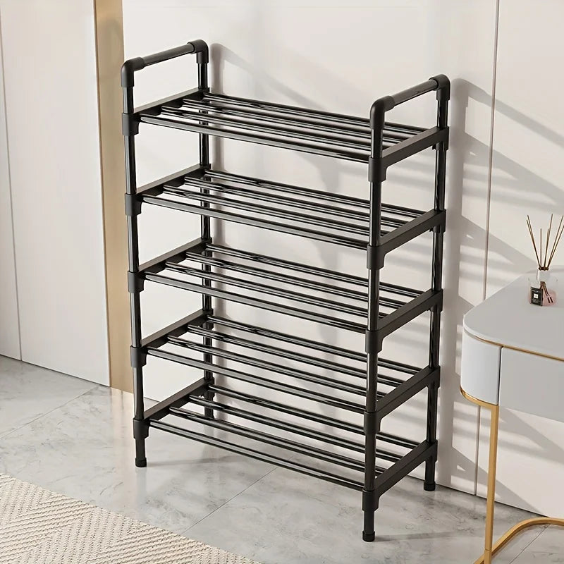 Metal Shoe Rack Stackable Organizer Freestanding Storage Shelf Space Saving for Closet Bedroom Indoor Outdoor Black 5 Layer 56×26×91cm