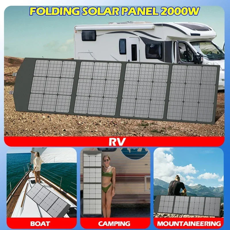 Portable Solar Panel Kit 1500W Foldable High Efficiency 12V Charger for Camping RV Boat Travel and Outdoor Power