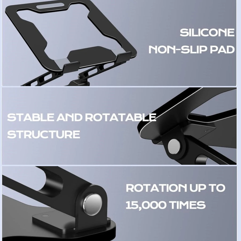 DT-02B Adjustable Aluminum Alloy Laptop Tablet Stand Portable Folding Cooling Holder Support up to 43cm Devices Black 25cm
