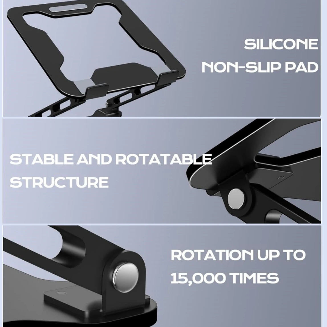 DT-02B Adjustable Aluminum Alloy Laptop Tablet Stand Portable Folding Cooling Holder Support up to 43cm Devices Black 25cm