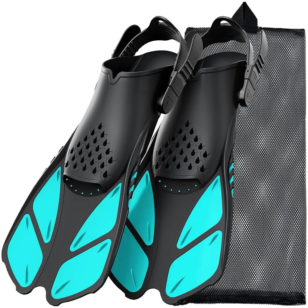 Adjustable Snorkel Fins Short Silicone Swimming Flippers Open Heel Scuba Diving Shoes Adult Men Women Green