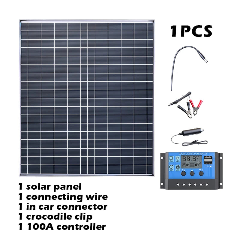 Solar Panel Kit 1000W 12V Portable Power System with 100A Charge Controller 39x32.5x1.8cm