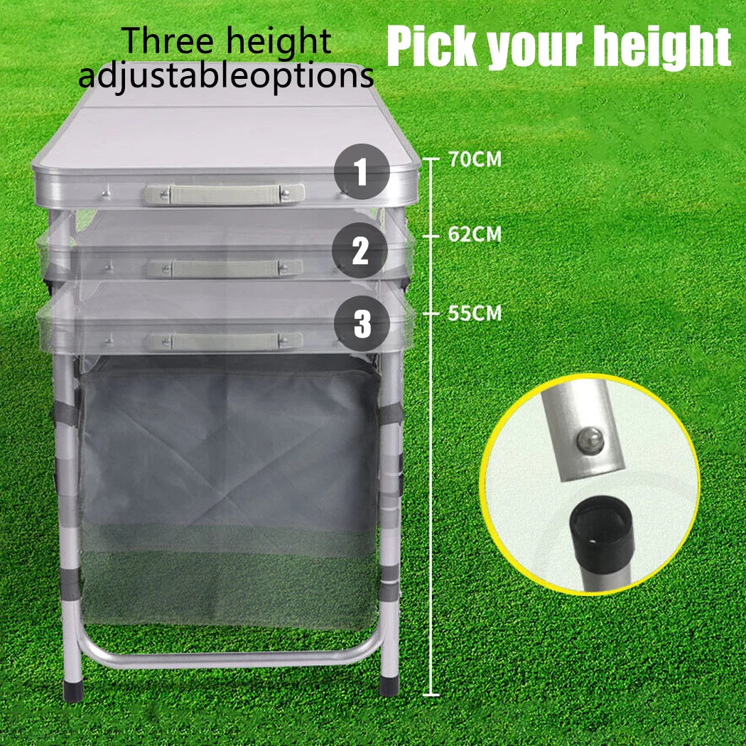 Folding Camping Table Portable Aluminium Picnic Table Foldable Outdoor BBQ Desk Silver 120x60x70cm