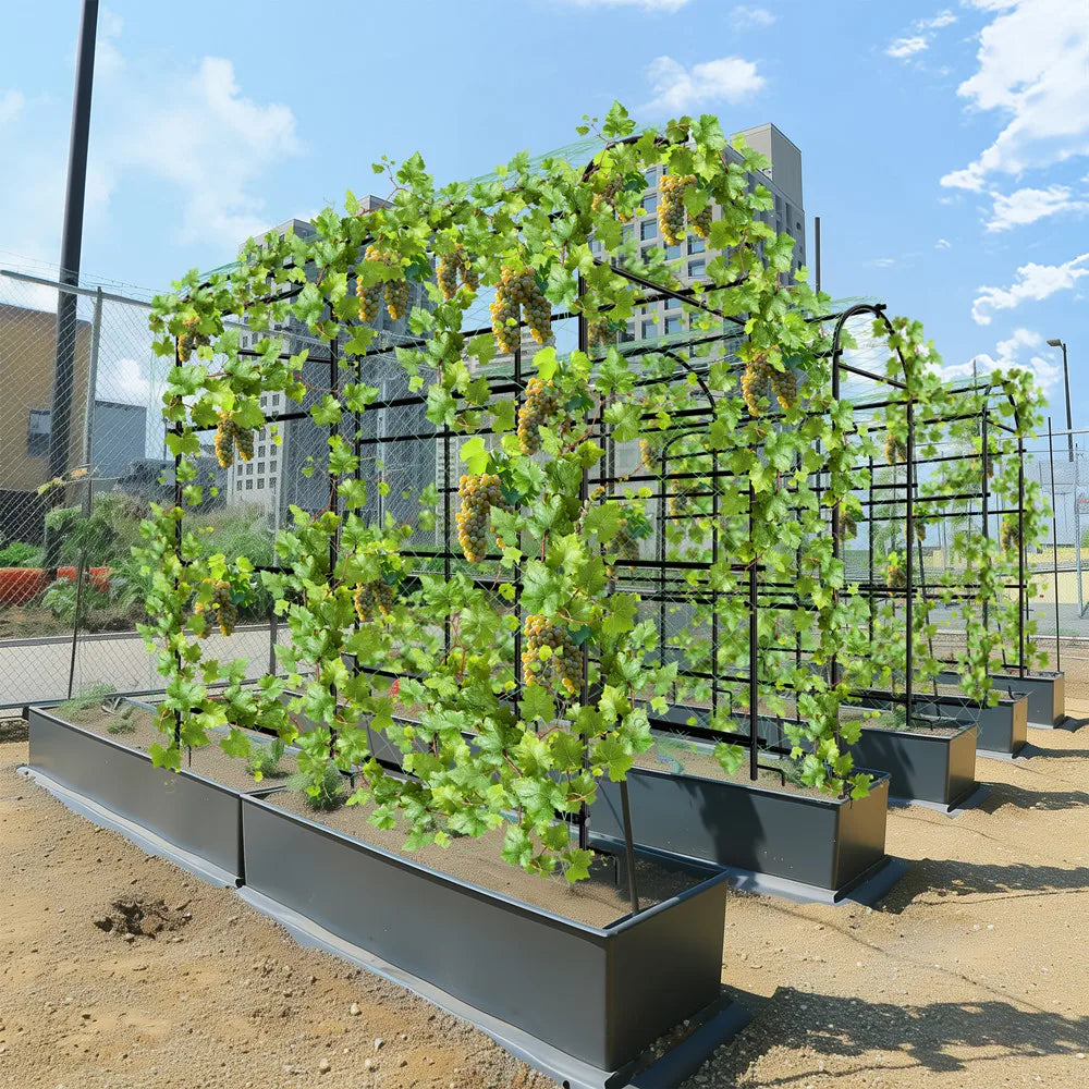 U-Shaped Metal Garden Trellis Climbing Plant Support Frame Vegetable Vine Grow Stand Black Green 105 × 162 × 160cm