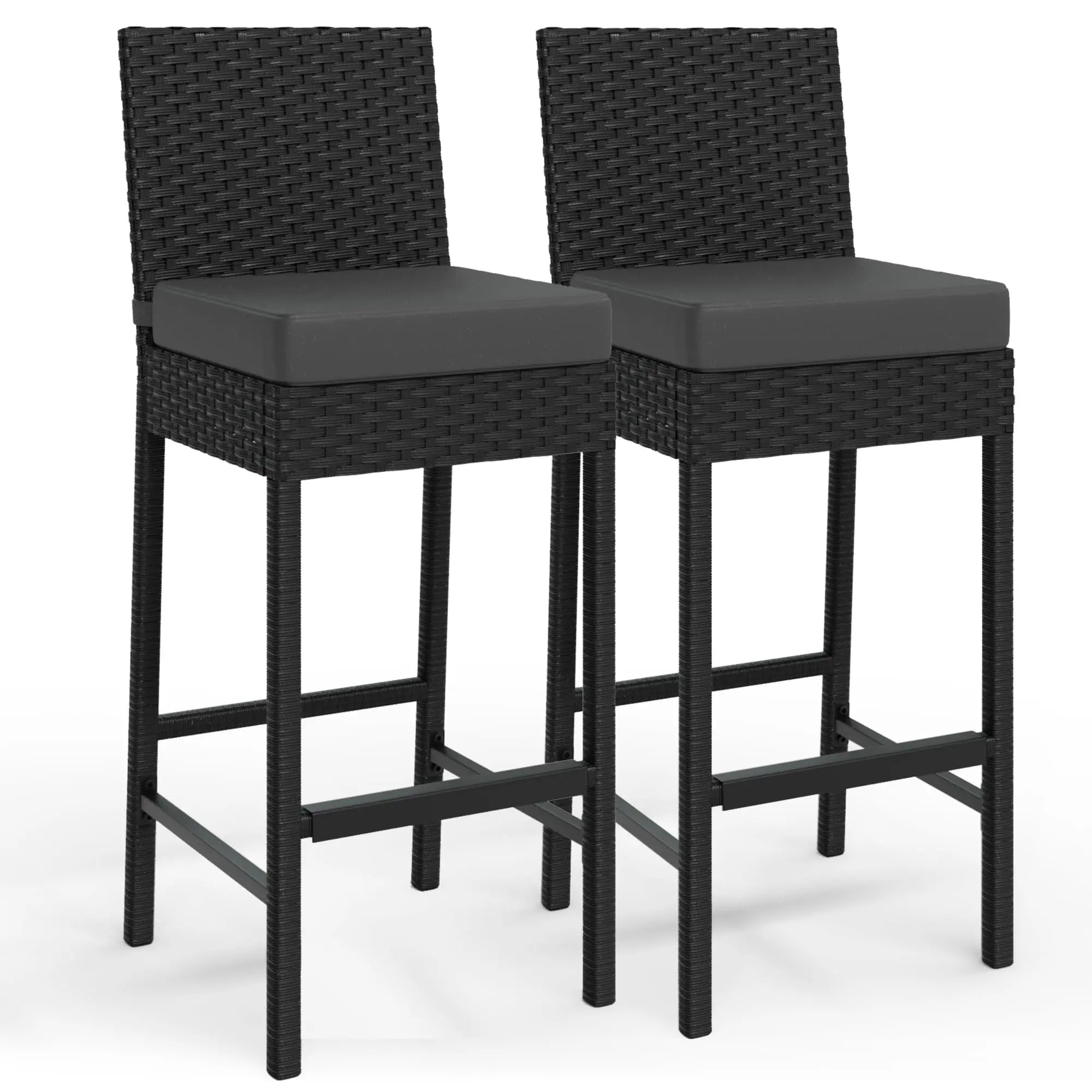 Outdoor Bar Stools Set of 2 Patio Bar Stools Garden Bar Stools  Weather-resistant Armless With Seat Cushions Black 40x50x103cm