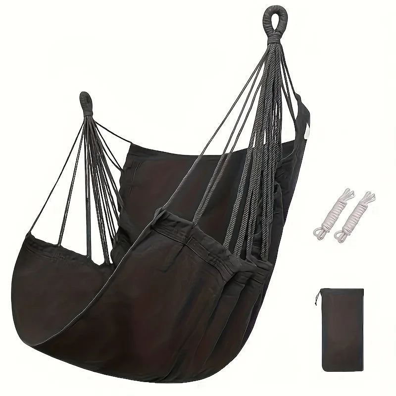 Hammock Chair Outdoor Swing Seat Portable Fabric Hanging Chair with Storage Bag Anti Rollover Design Black 130x100cm