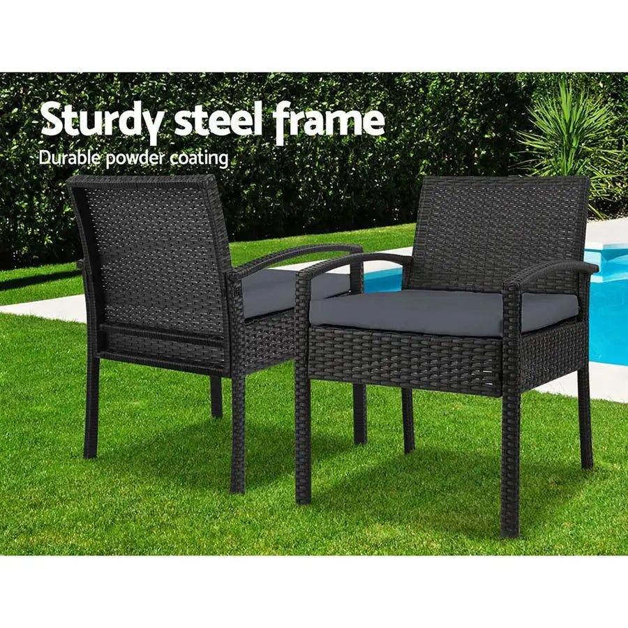Outdoor Bistro Set Patio Set 3-Pieces Table & Chairs Black
