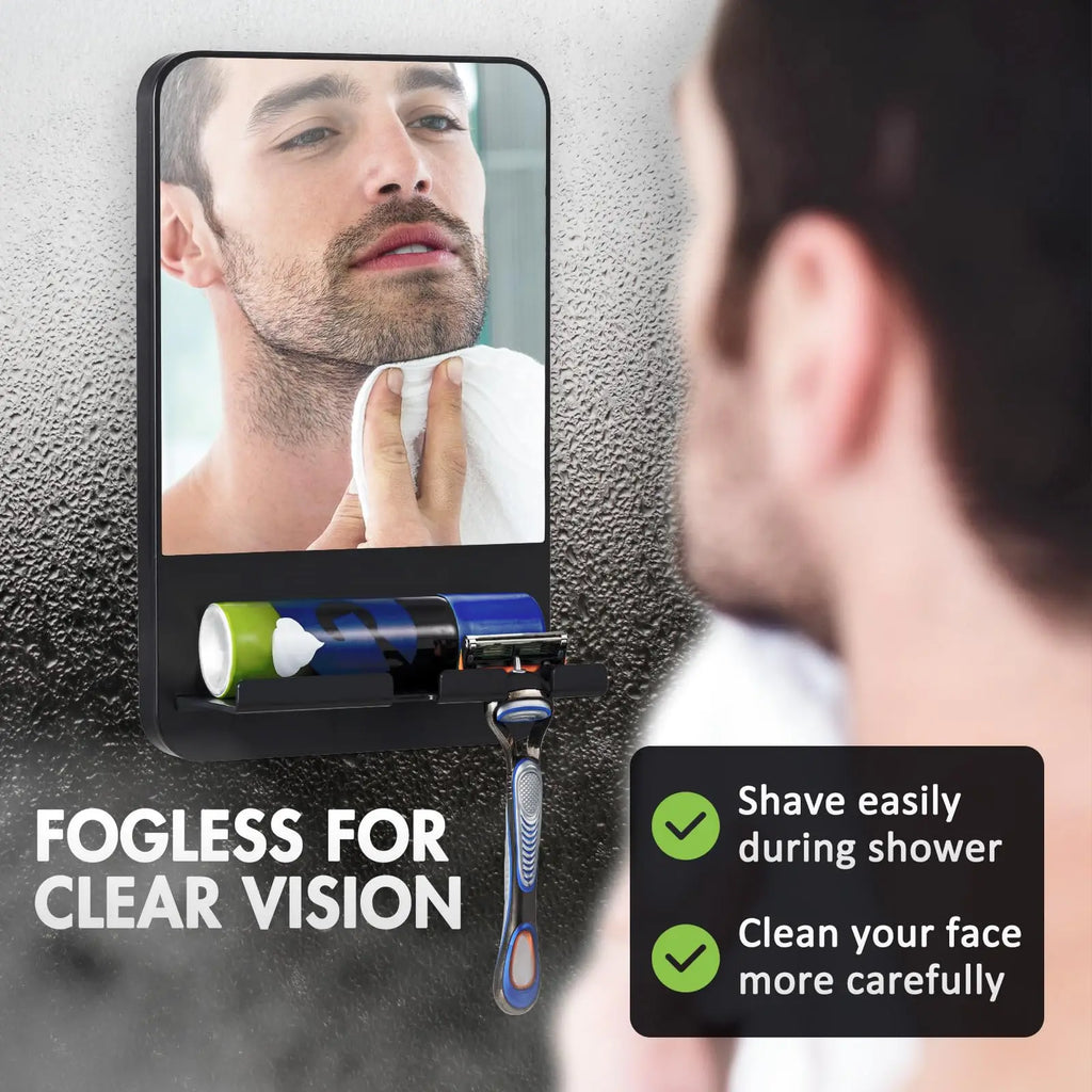 Fogless Shower Mirror for Shaving with Razor Holder Suction Wall Mounted Rust Proof Removable Bathroom Mirror