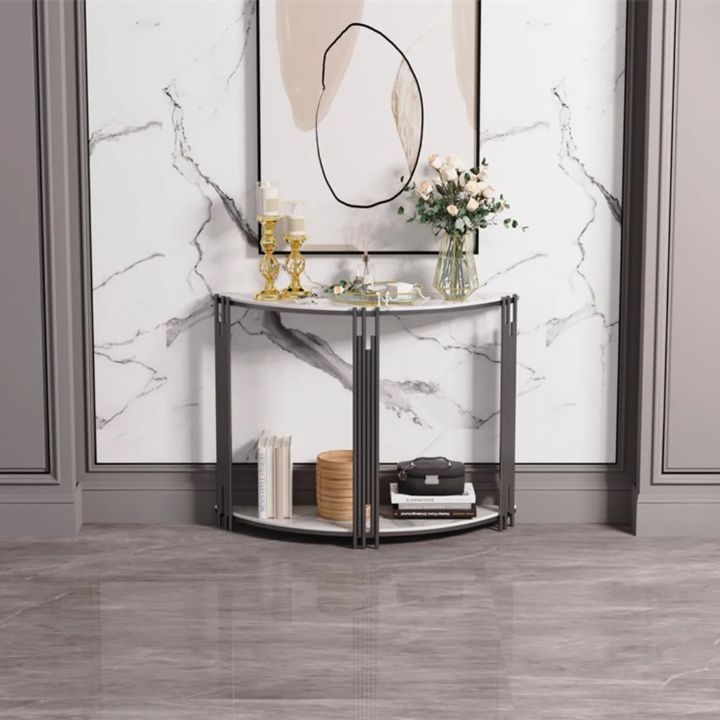 Console Table Half Moon Sintered Stone Entryway Hall Table 100x30x78cm