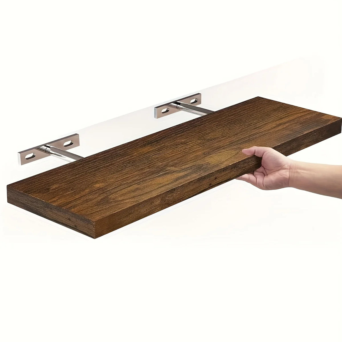 Classic Solid Wood Wall Mounted Floating Shelf Horizontal Strip Design Storage Display Rack for Living Room Bedroom Brown 40×15cm