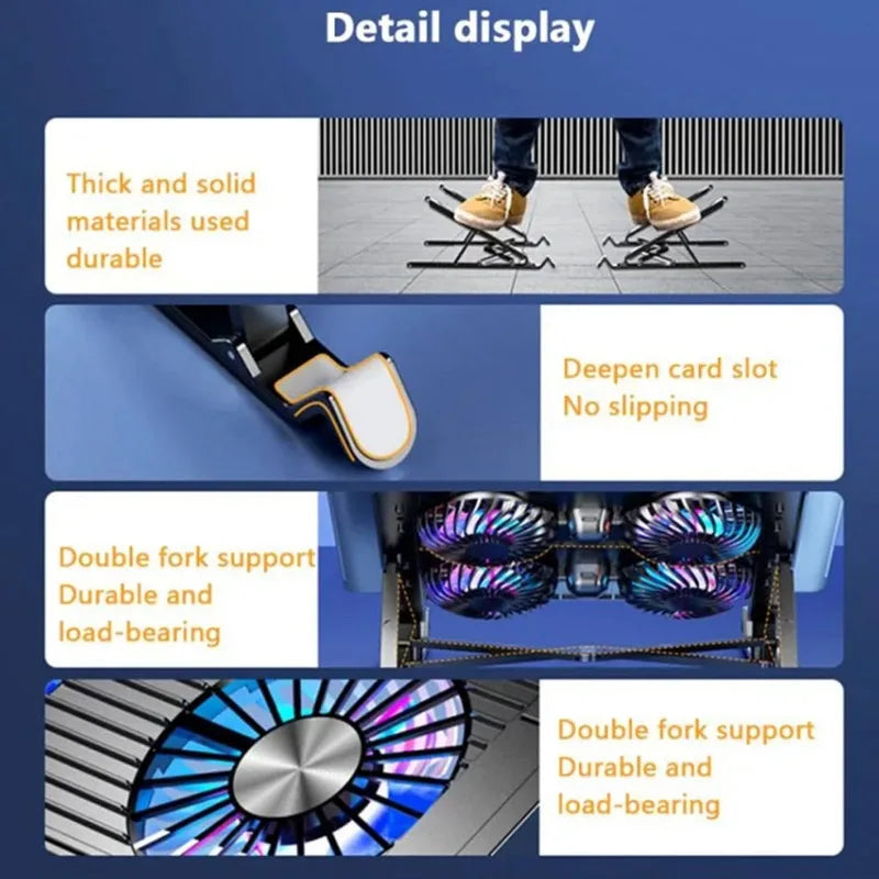 Foldable Laptop Cooling Pad Stand Adjustable Notebook Cooler Base with Four Fans Portable Support for 33-44cm Laptop Black