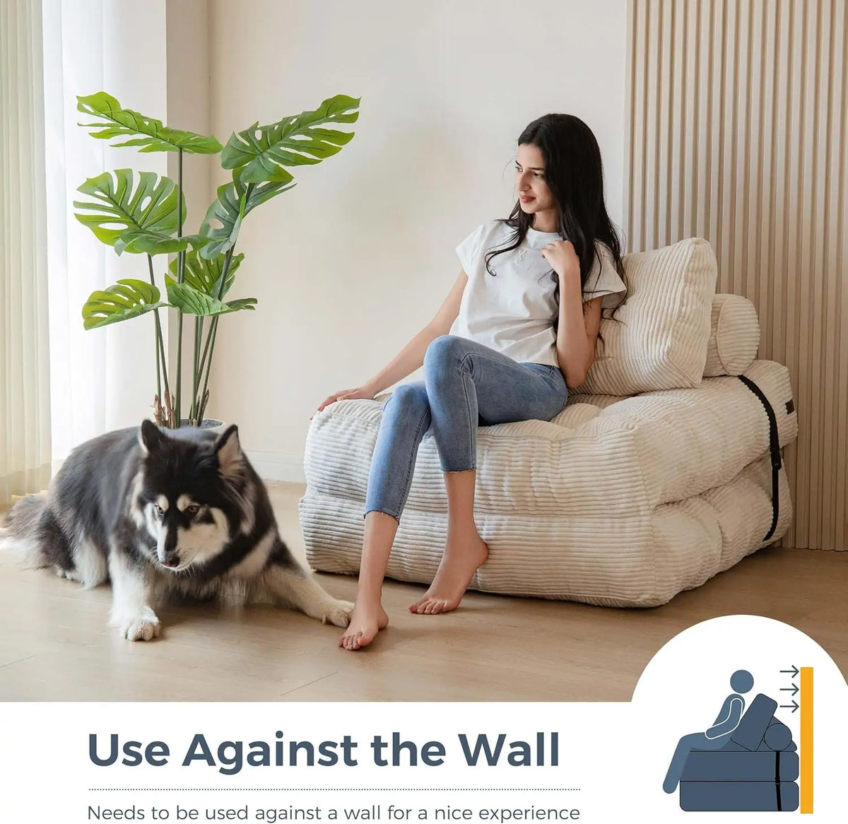 Folding Sofa Bed White 85 x 190 cm Portable Convertible Sleeper Chair with Pillow