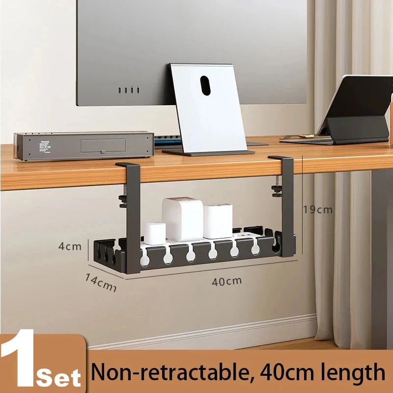 Under Desk Storage Rack No Drill Metal Cable Management Tray Wire Organizer Power Strip Holder Home Office Desk Storage 40×14×19cm