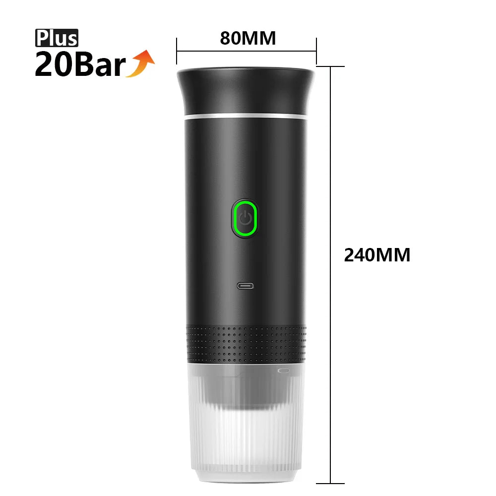 Wireless Portable Espresso Coffee Machine 3-in-1 Capsule Powder Coffee Maker for Car Home Camping Travel Black 8×24cm