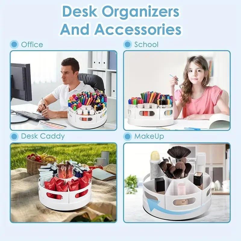360° Rotating Desk Organizer 7 Removable Bins Multi Pen Holder Stationery Storage Office School Pencil Holder White 25.4×11.5cm