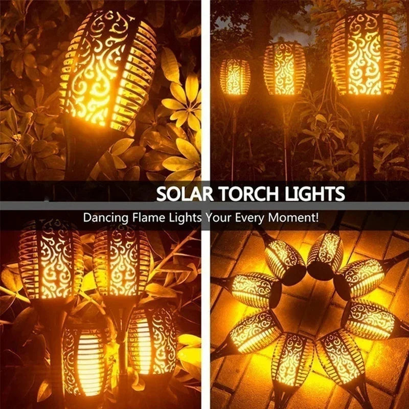 Solar Flame Torch Lights 2 Pack Waterproof LED Garden Path Lights Flickering Outdoor Landscape Lamps
