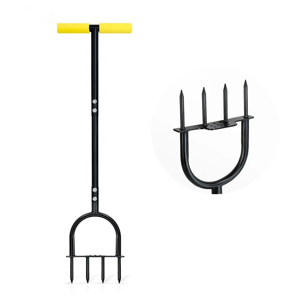 Garden Soil Aerator Lawn Hole Puncher Soil Loosening Tool Grass Aeration Spike Tool Black Yellow 96.5 × 27cm
