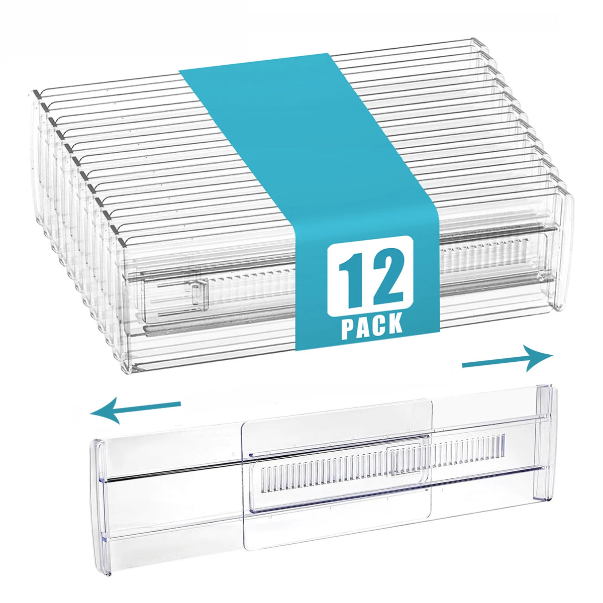 12-Pack Adjustable Drawer Organizers Clear Expandable Storage Dividers for Clothes Kitchen Utensils Dresser Organizer 28.7-50.5cm