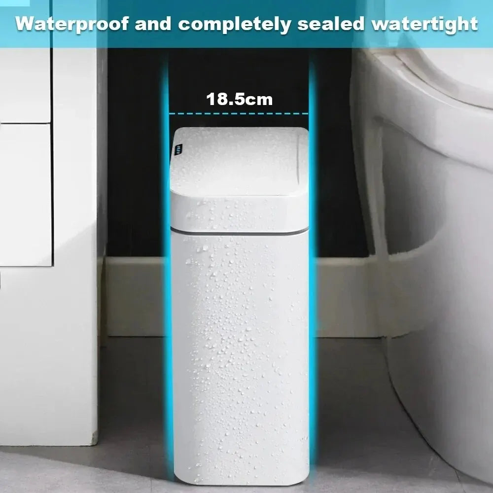Smart Bathroom Trash Can Automatic Bagging Electronic Garbage Bin Touchless Sensor Narrow Smart Home Waste Bin 15L White 26×18.5×30.5cm