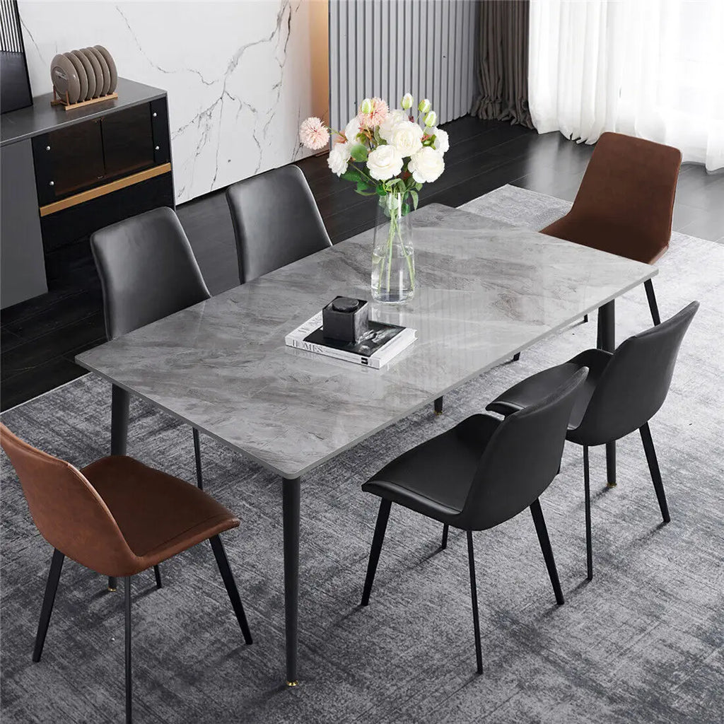High Gloss Marble Dining Table 4-6 Seat Rectangular Kitchen and Restaurant Table Grey 120 × 70 × 76cm