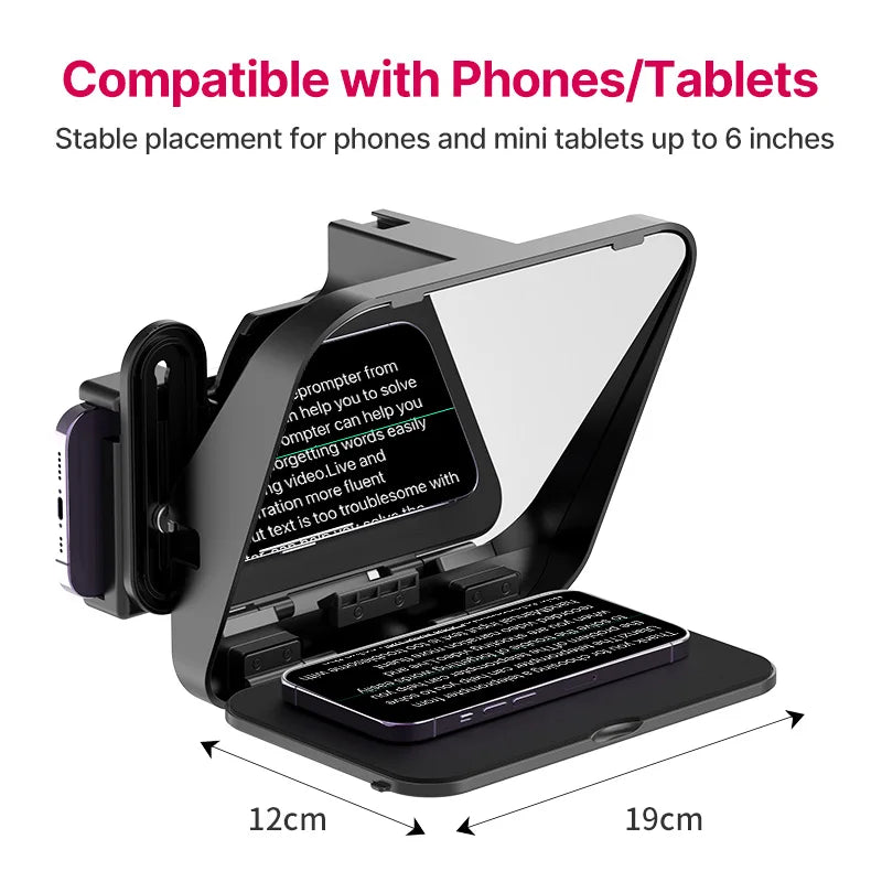 RT02 Universal Teleprompter DSLR Camera Smartphone Tablet Laptop Prompter for Live Streaming Video Recording Black 30×20.3×12.3cm