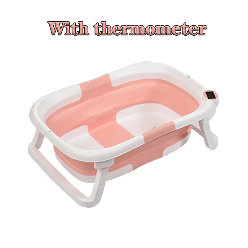 Real Time Temperature Silicone Baby Bathtub Folding Non Slip Foot Bath Bucket Temperature Sensing Bathroom Tub 60.5 × 43 × 20.5cm