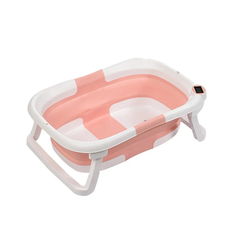 Real Time Temperature Silicone Baby Bathtub Folding Non Slip Foot Bath Bucket Temperature Sensing Bathroom Tub 60.5 × 43 × 20.5cm
