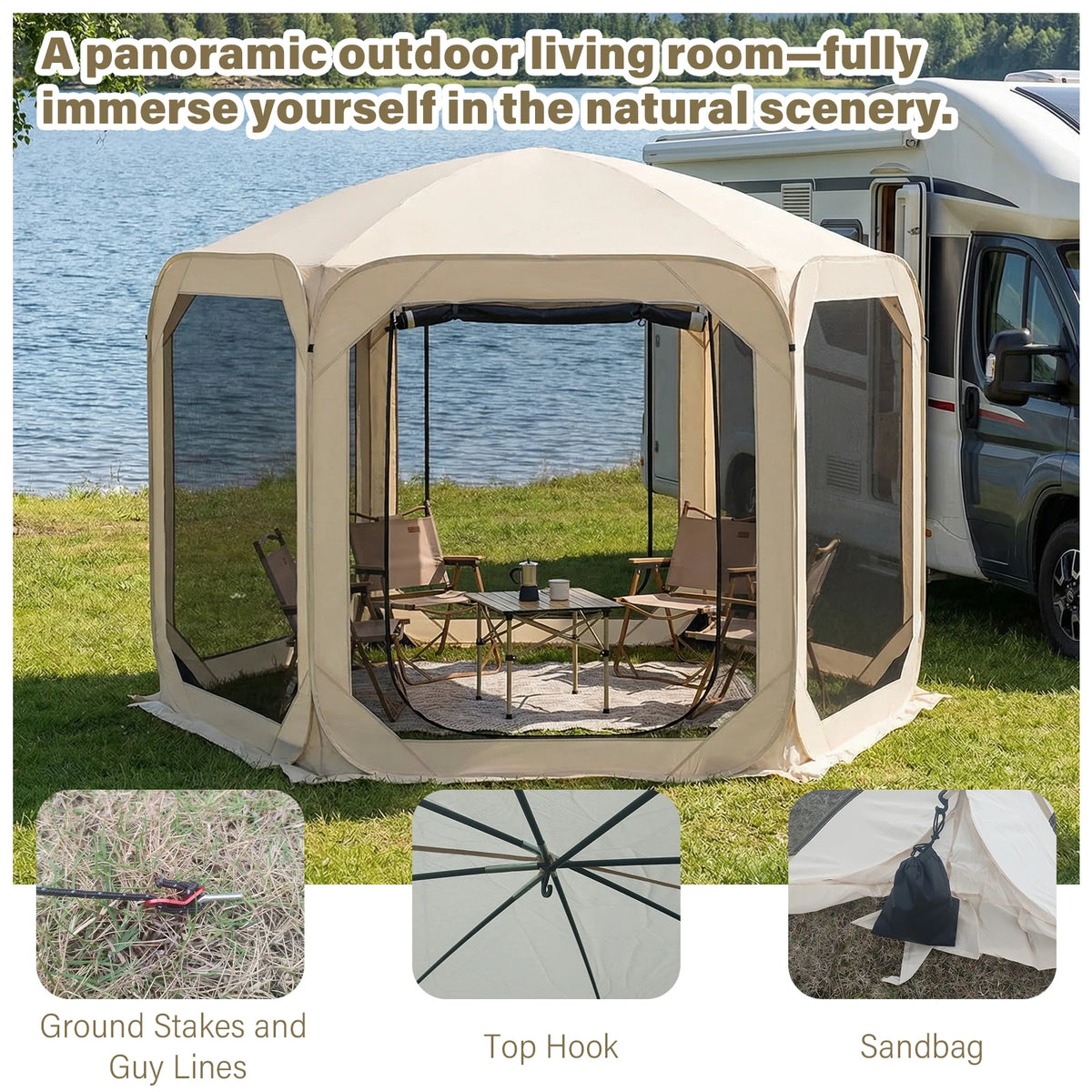 Portable UV Protective Pop-Up Screen Tent Sunshade Beige 300x300x230 cm