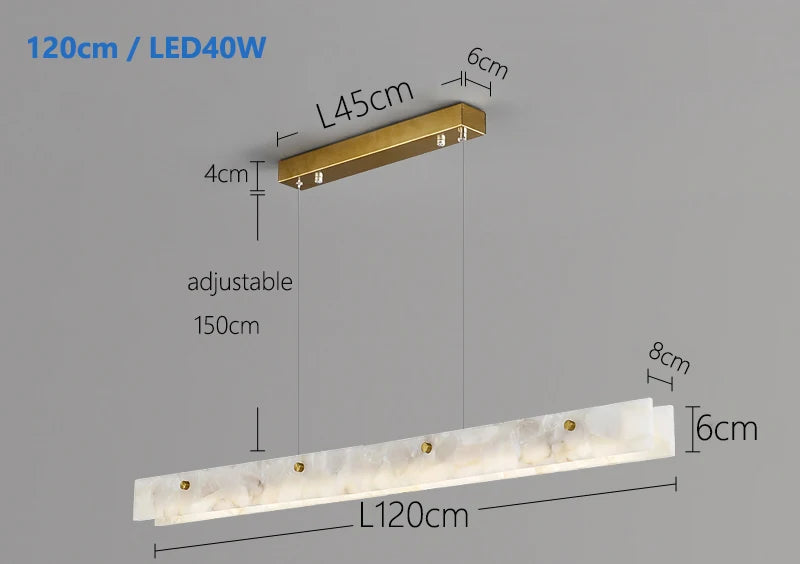 LED Marble Pendant Light 120cm Modern Linear Chandelier for Kitchen Island Dining Room and Bar Gold