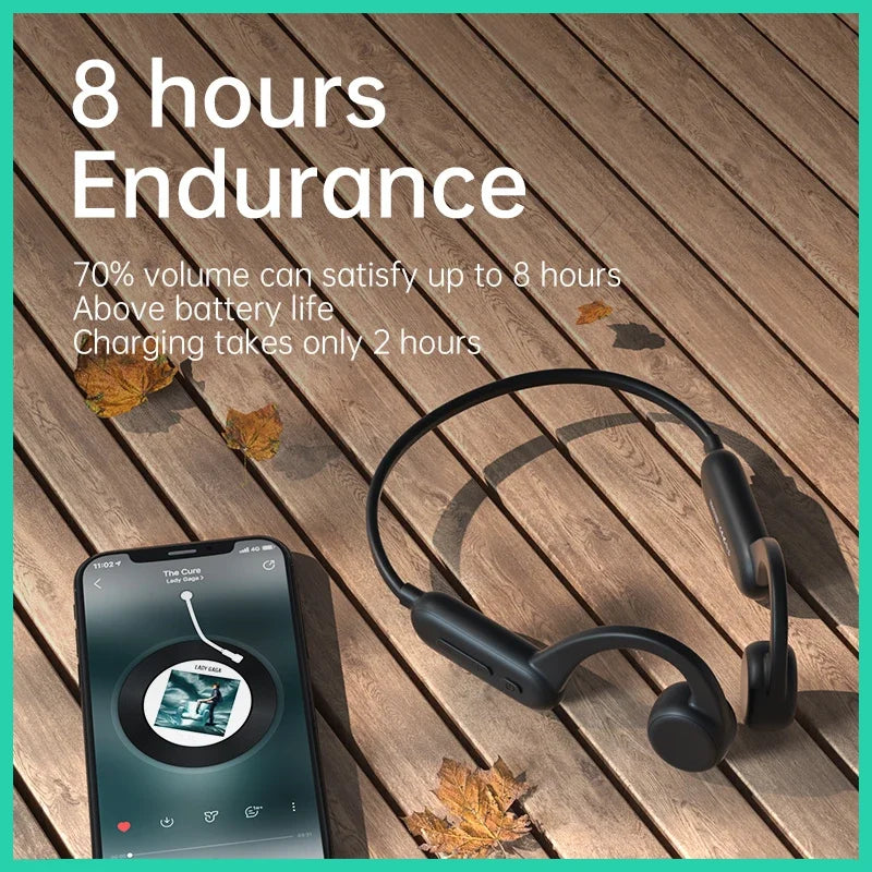 Wireless Bone Conduction Sports Headphones Bluetooth IPX8 Waterproof Earphones with MP3 Player 32GB Music Headset Black