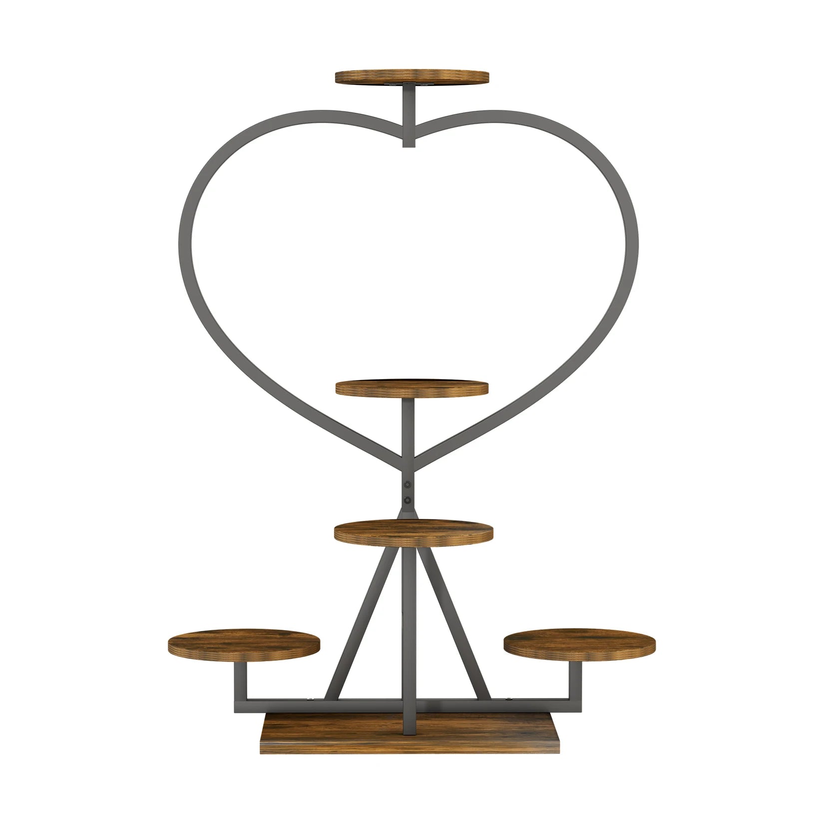 Flower Display Rack Multi-Layer Heart-Shaped Plant Stand Indoor/Outdoor Floral Stand Suitable for Living Room and Balcony Black & Brown 45x24x105cm