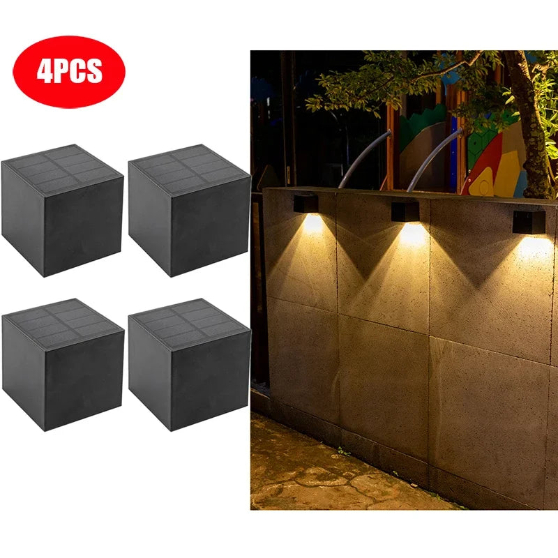 Solar Wall Light LED Outdoor Garden Fence Lamp Waterproof Square Courtyard Decorative Light 8x8cm