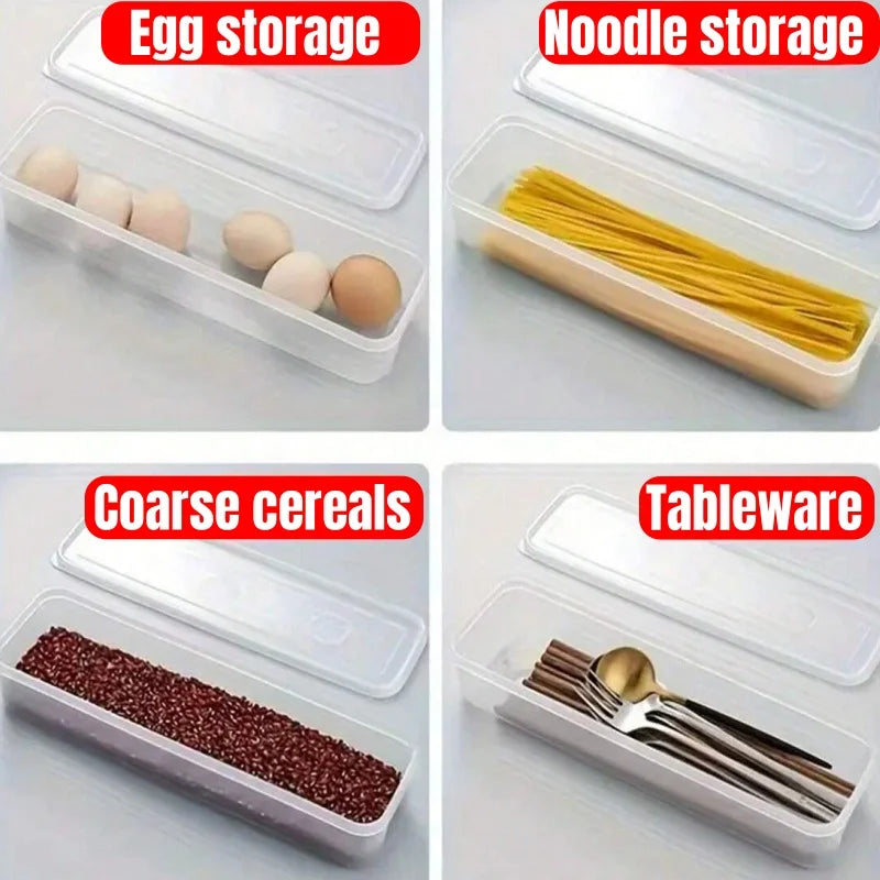 1PC Refrigerator Storage Box with Lid Plastic Fresh Keeping Container Food Organizer for Scallions Eggs Noodles 25.5 × 7.5 × 5.2cm