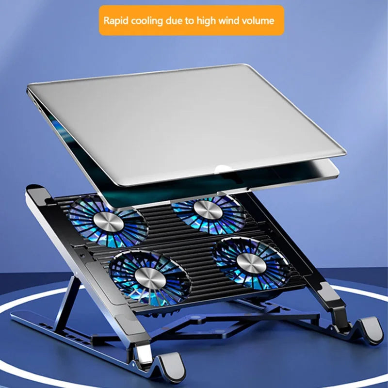 Foldable Laptop Cooling Pad Stand Adjustable Notebook Cooler Base with Four Fans Portable Support for 33-44cm Laptop Black