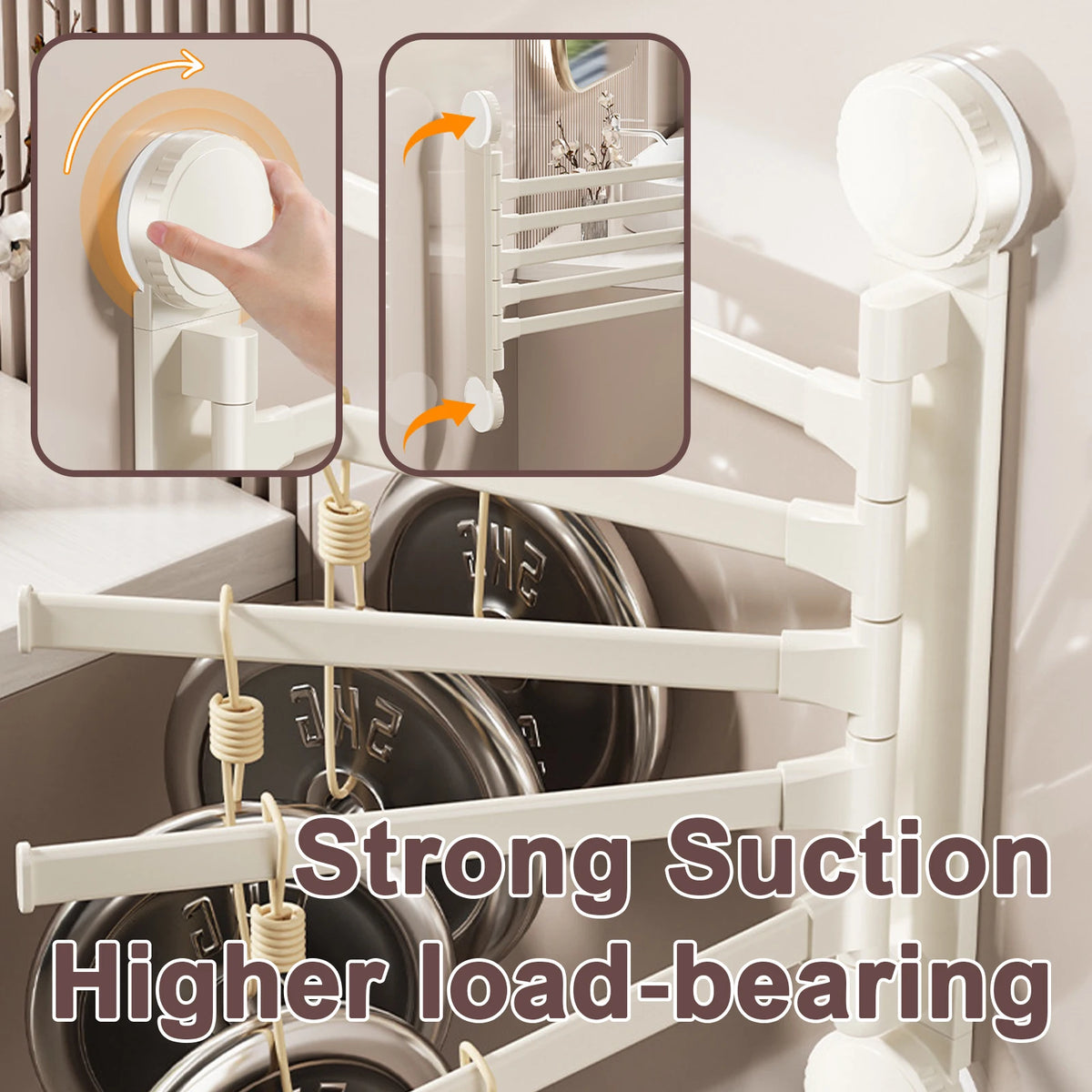 5 Tier Rotatable Suction Cup Towel Rack Aluminium Towel Holder Wall Mounted Kitchen Bathroom Hanger White Storage