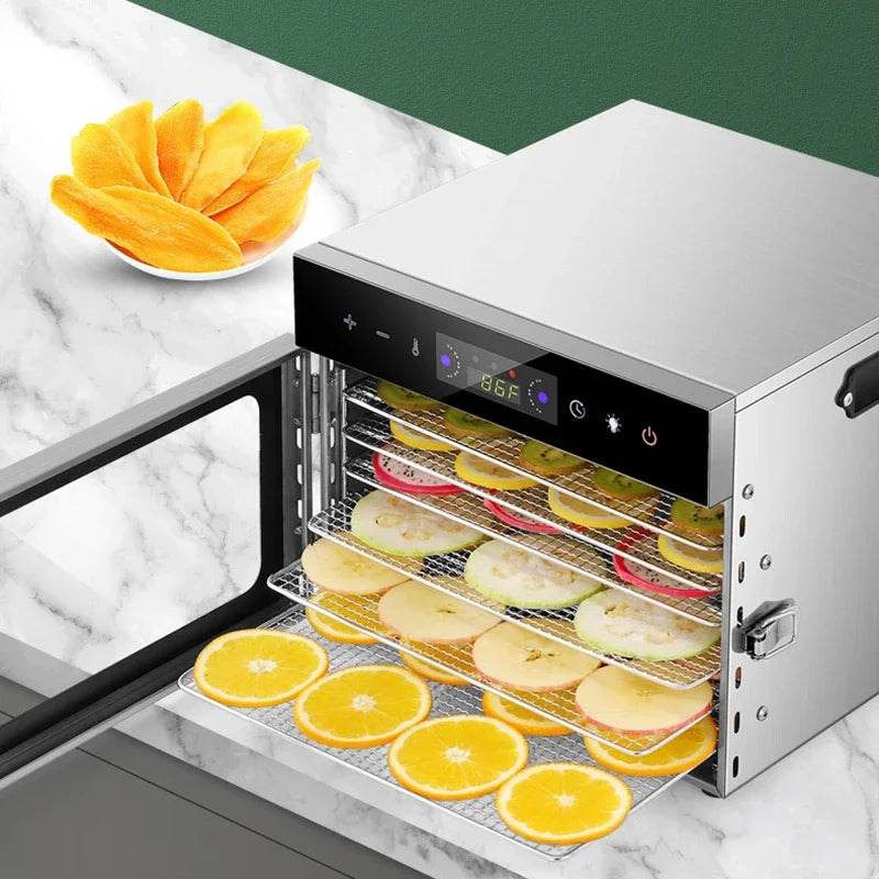 Food Dehydrator 6 Tray Stainless Steel with Touch Panel for Fruit Vegetables Meat Drying 30x31x25cm 220V