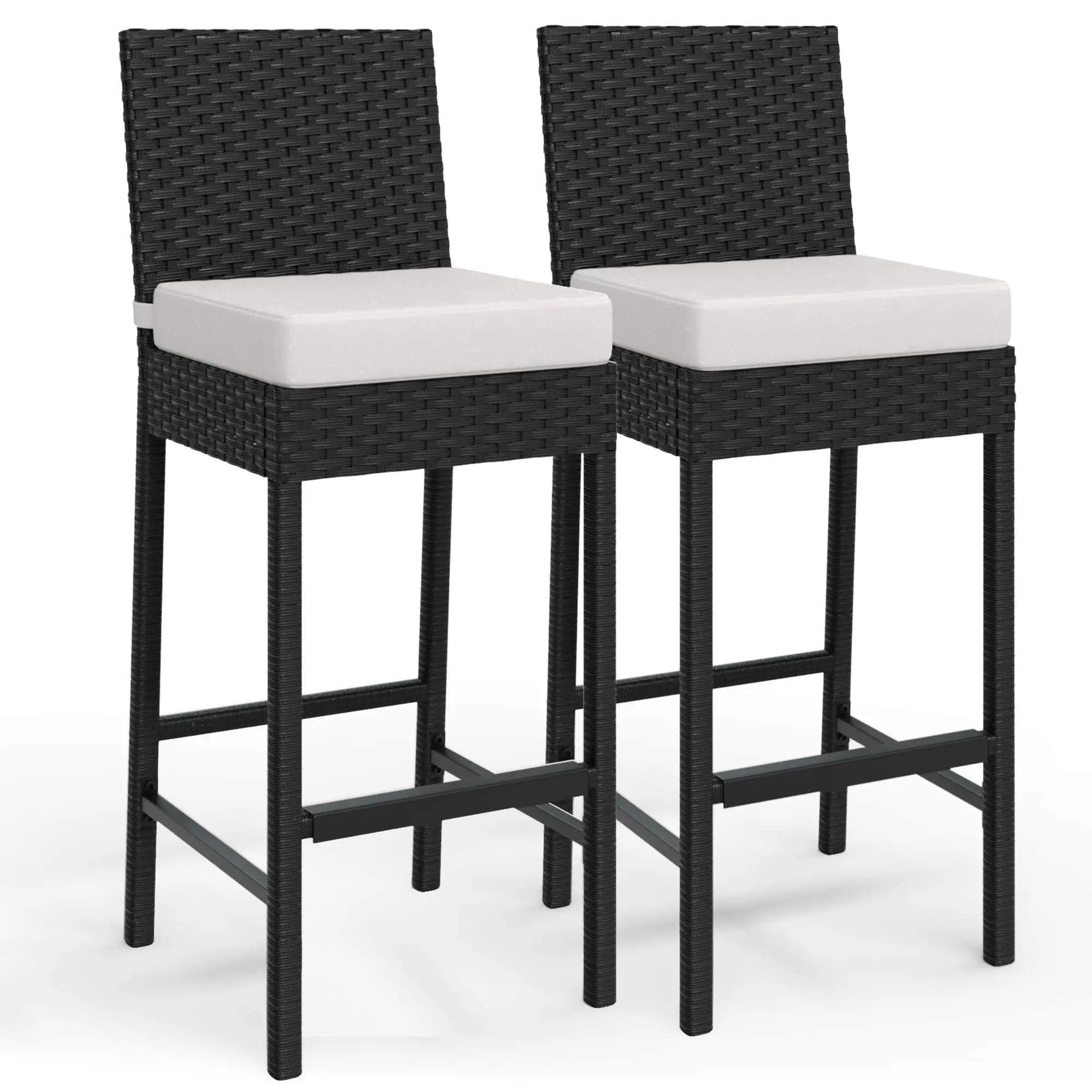 Outdoor Bar Stools Set of 2 Patio Bar Stools Weather-resistant Armless With Seat Cushions Black 40x45x103