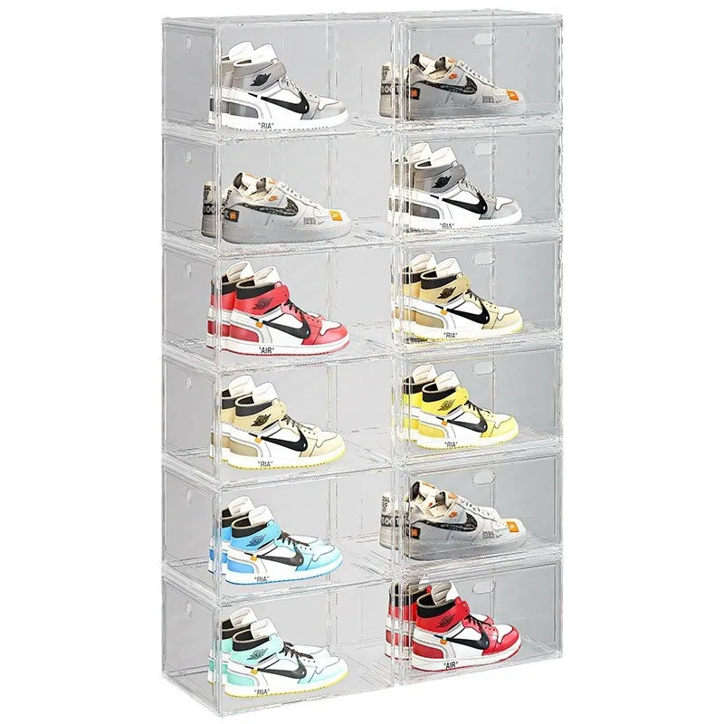 Large Sneaker Organizer Box Thickened Transparent Shoe Storage Box Magnetic Closure Stackable Multi Layer Organizer 36×27×21cm