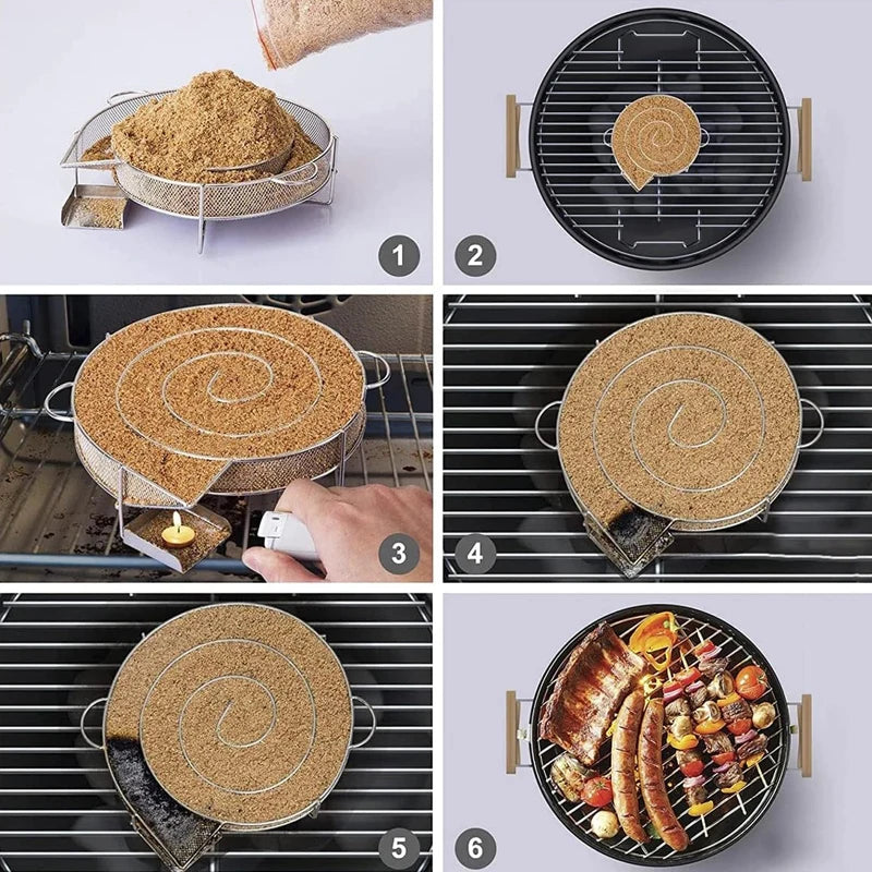 Cold Smoke Generator BBQ Smoker Accessory Stainless Steel Smoking Maze For Meat Fish Cheese 19x20x4.5cm