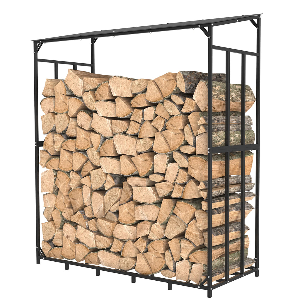 Firewood Rack Heavy Duty Metal Log Storage Outdoor Wood Holder 156.5x60x176.5cm Black