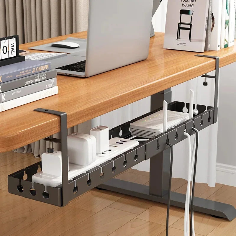 Retractable Under Desk Storage Rack No Drill Metal Cable Management Tray Wire Organizer Power Strip Holder Home Office 43-74×14×19cm