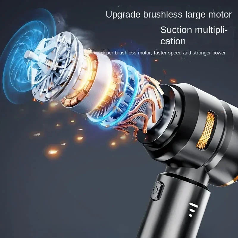 High Power Cordless Car Vacuum Cleaner Handheld Wireless Air Duster Brushless Motor Cleaning Machine 4 HEPA Filters Black