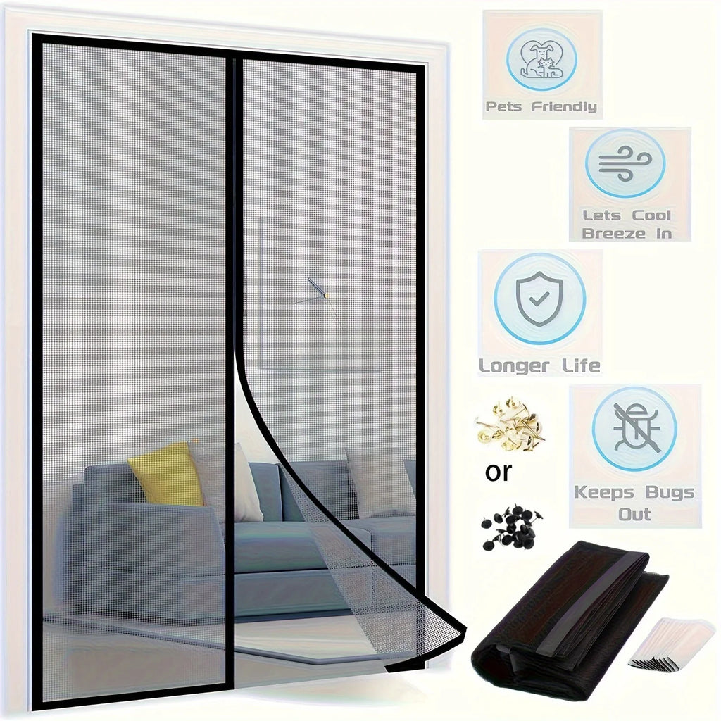 Door Curtain Fly Screen Door Hands-Free Self-Closing Anti-Bug Insect Indoor 110x210cm